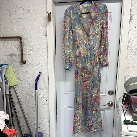 HEMANT & NANDITA Pastel Floral Maxi Dress BRAND NEW - Sheer Button Down - Small - Picture 1 of 5